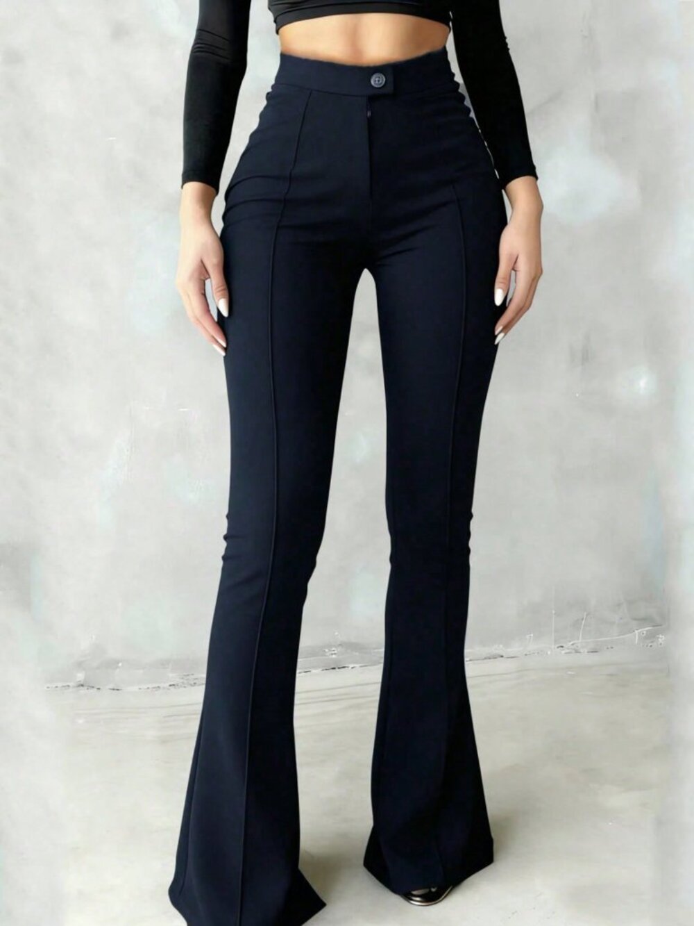 Navy Blue Elegant Women's Long Skinny Pants